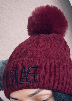 Шапка с помпоном женская 100% вискоза