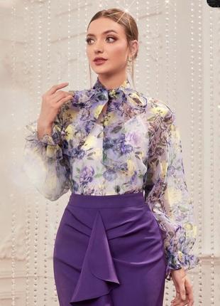 Фиолетовая прозрачная блуза блузка из органзы shein 36