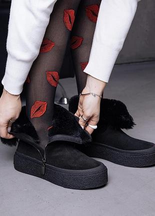 Женские зимние черные ботинки на молнии премиум качества