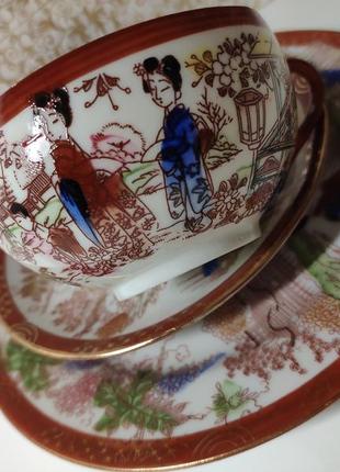 Винтажное японское чайно-кофейное трио, япония, 1950гг, литофания