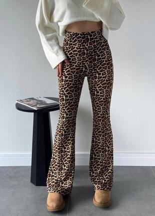 Лосины клеш теплые леопардовый принт