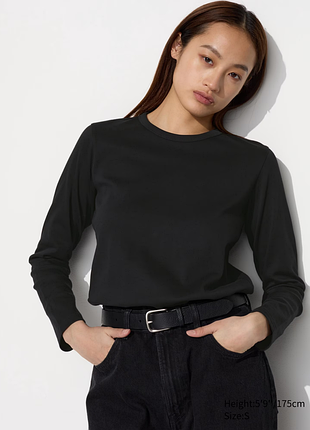 Нежная хлопковая футболка лонгслив uniqlo