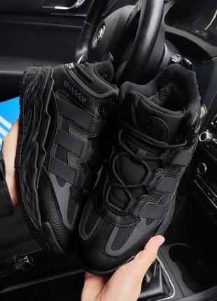 Зимние кроссовки adidas niteball military черные (мех)