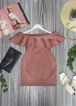Рожева замшева міні сукня з воланом missguided #3742