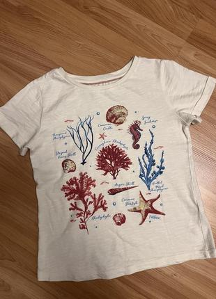 Футболка белая морской принт водоросли ракашки marine fatface next zara