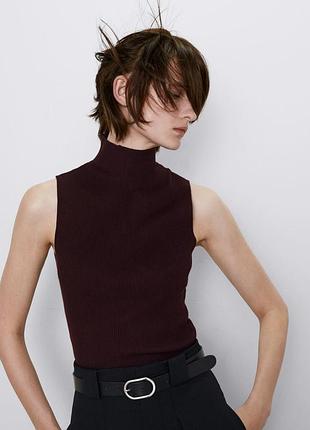 Эластичный топ zara/ бордовый топ zara/ водолазка zara
