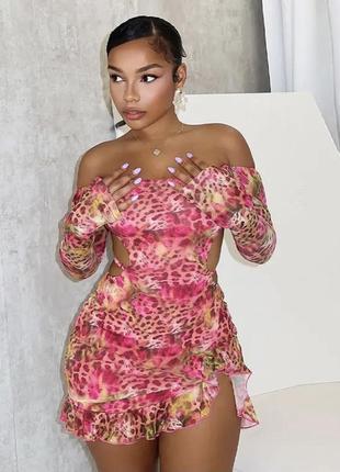 Платье вечернее,с открытой спинкой,с рюшами,цветочный принт,мини,короткое на фотосессию,пляж