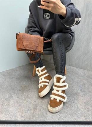 Женские ботинки из натуральной замши виски 🥃 с мехом симба