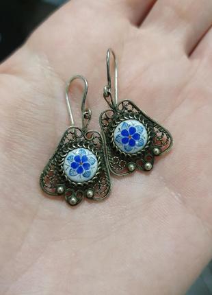 Серьги шарики финифть мельхиор