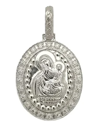 Ладанка божа матір зі срібла з цирконієм 3739-б