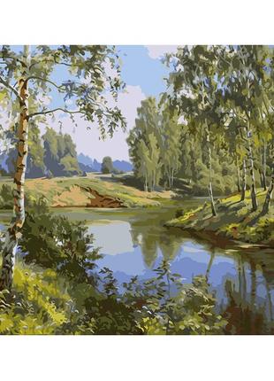 Картина по номерам река в весеннем лесу va-1528
