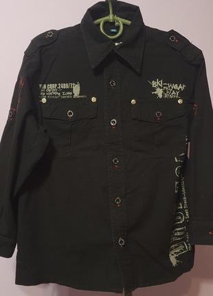 Сорочка на хлопчика на довгий рукав чорна стильна пояма