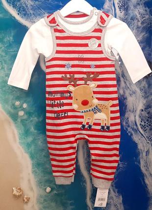 Новогодний набор человечек✨ ромпер и бодик для мальчика на 3-6 месяцев фирмы george