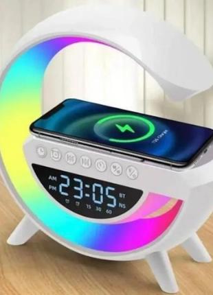 Настольная лампа ночник с rgb подсветкой, беспроводной зарядкой и встроенной bluetooth колонкой