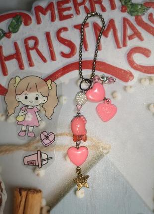 Розовый набор, наклейки и брелок на сумку подвеска хендмейд