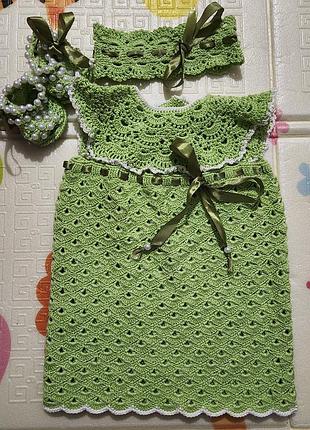 Вязаные платья на девочку 0-3 и 3-6 месяцев