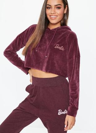 Оверсайз велюровое бархатное худи цвета бургунди барби barbie missguided1 фото