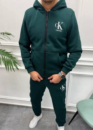 Теплый мужской костюм на флисе + кофта утеплена мехом, спортивный костюм, зп худи джоггеры