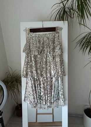 Юбка миди в пайетки zara, юбка у лелетки от зара