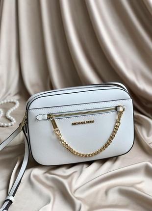 Сумка женская michael kors оригинал jet set large saffiano leather crossbody bag белая кросс боди