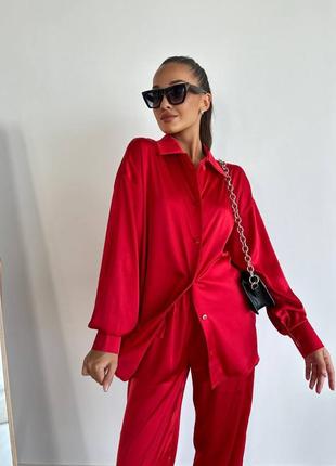 Женский костюм из шелка, шелковый костюм двойка брюки + рубашка