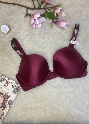 Бюстгальтер супер push up 34с victoria's secret  из коллекции bombshell с камнями бордовый