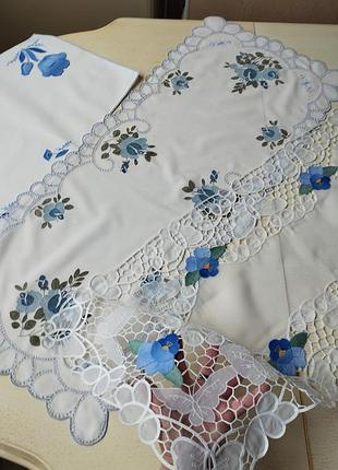 Винтаж🤩👌🤍🩵💙нежные дорожки и салфетка с аппликацией и вышивкой😍👍🤍🩵💙