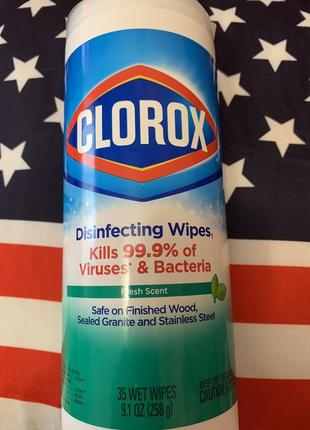 Универсальные дезинфицирующие салфетки clorox ausa, 35шт9 фото