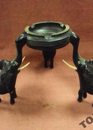 Африка эбеновое дерево пепельница слоны инкр.кость