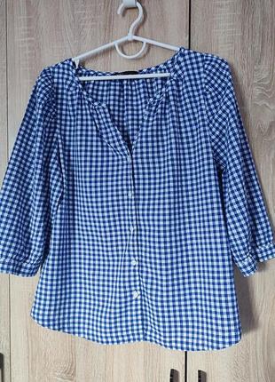 Хорошенькая блузочка в клетку хлопковая рубашка блузка блуза размер 44-46