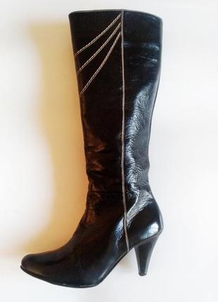 Черные кожаные женские высокие сапоги, сапоги,р.38/39.