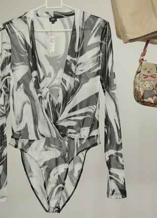 Прозрачное боди в аварильный принт river island