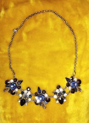 Намисто синє колье прикраса на шию з камінням украшение на шею синее.