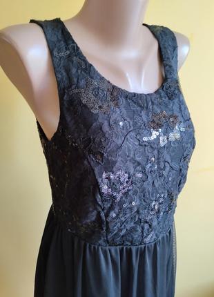 Платье черная шифоновая гипюр с пайетками new look размер 42