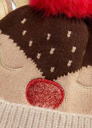 Теплая новогодняя шапка оленя для ребенка