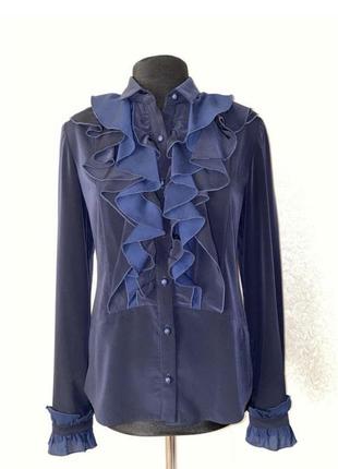 Дизайнерская блуза жебо глубокого синего цвета от андре тана!