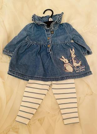 Джинсовое платье, туника,топ и лосины, леггинсы, костюм 3-6 мес