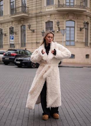 Шуба макси еврозима до -5° с экомеха с поясом, женская шубка оверсайз, длинная шуба из...