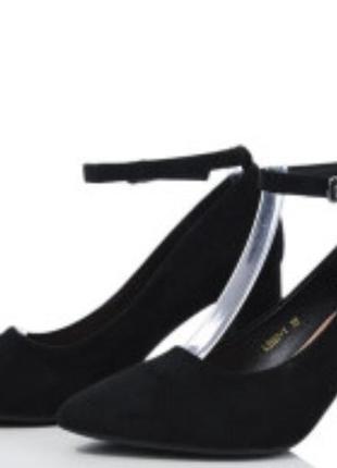 Туфли лодочки лодочки на широком каблуке с ремешком застежкой черные замшевые