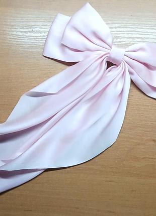 Розовый длинный бант для волос