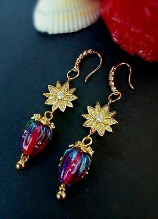 Аторские серьги ручной работы в позолоте 
"волшебный цветок"🌹🥀