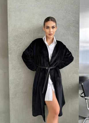 Кардиган + рубашка + пояс, женская удлиненная морочка с махровым кардиганом, теплый кардиган махра, 419