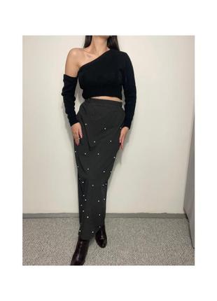 Винтажная апсайкерлинг макси юбка расшита бусинками