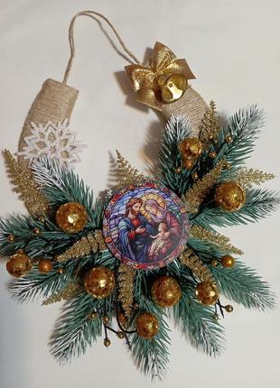 Новогодний рождественский венок на дверь, венок-подкованая, сувенир подкова новогодняя, рождественский декор,новолетний декор