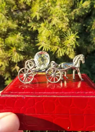 Подробная винтажная европейская миниатюрная, статуэтка конной кареты 800 пробы из серебра и хрусталя