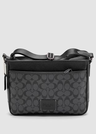 Брендова чоловіча шкіряна сумка coach district crossbody in signature canvas - gunmetal/charcoal/black