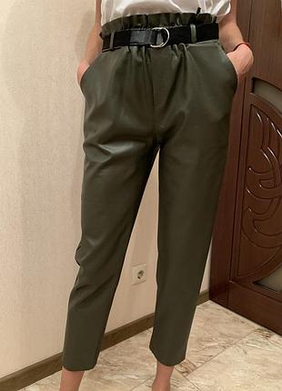 Штани шкіряні чорні коричневі хакі брюки шкіряні висока посадка 9