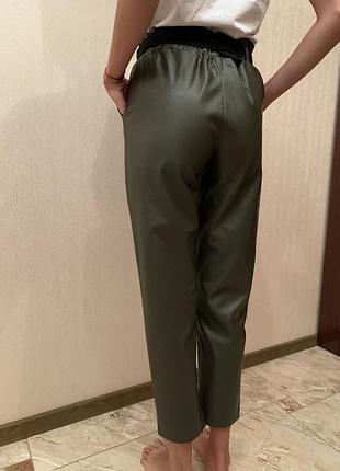 Штани шкіряні чорні коричневі хакі брюки шкіряні висока посадка 4