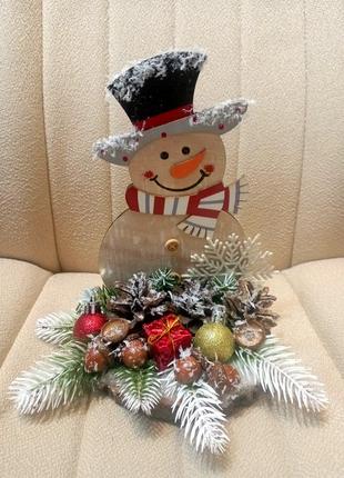 Новогодняя композиция со снеговиком, новаторский декор,новолетний сувенир, новогодняя поработка в садик и школу