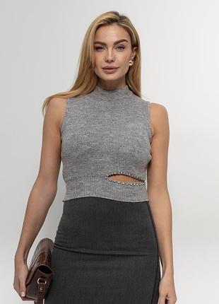 Вязаная жилетка с разрезом на талии майка кофта